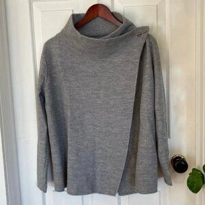 Wool Blend a wrap Cardigan Gray Sweater Minimalist Neutral Capsule